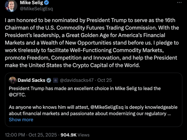 CFTC面临领导层空缺，Michael Selig确认获得提名